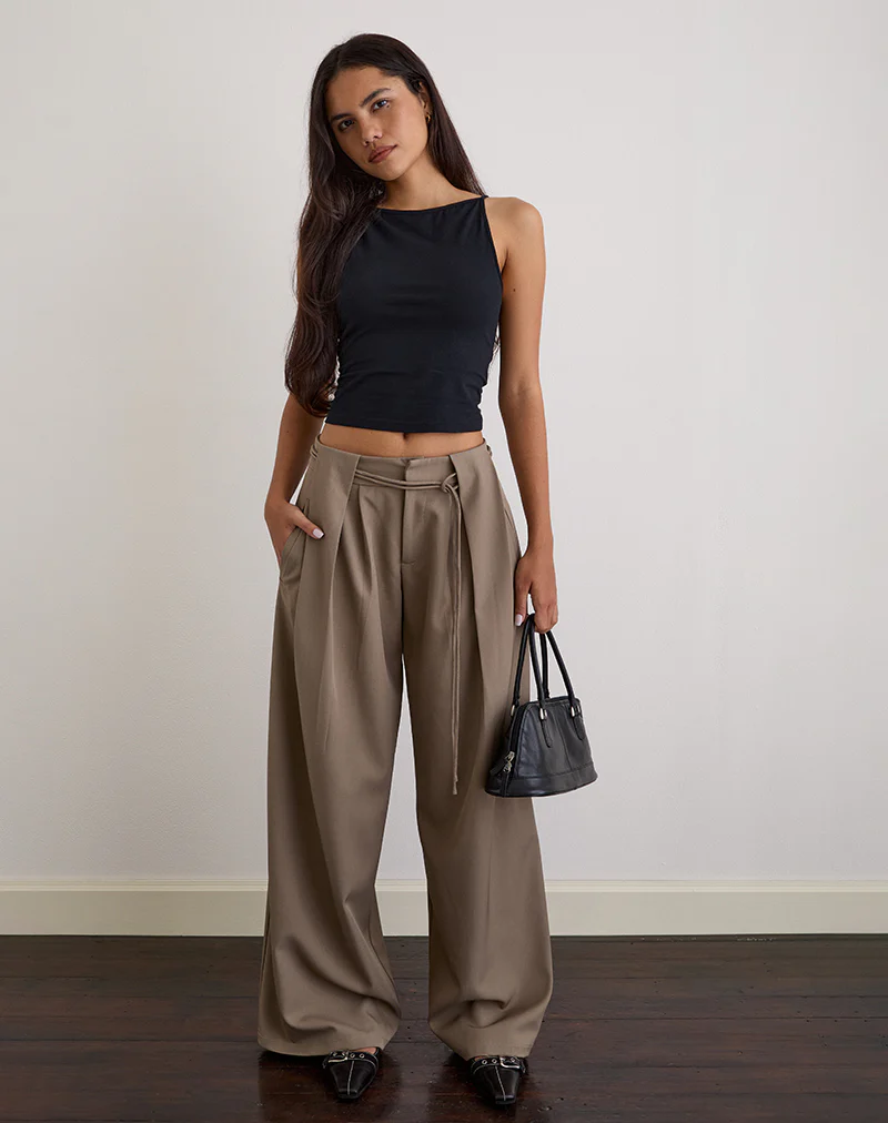 Rivela Tie Waist Trouser in Taupe - Image 4