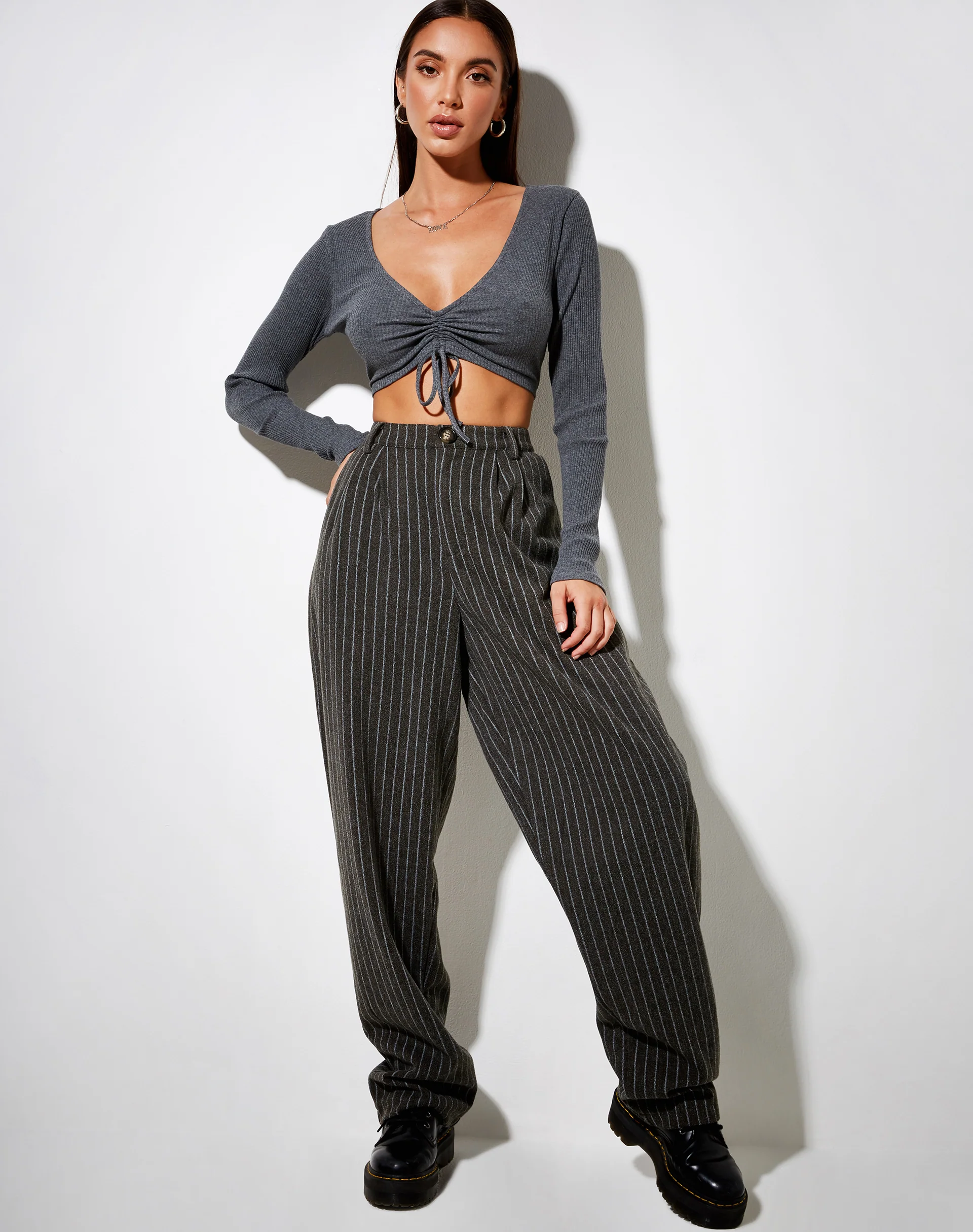 Rivelo Long Sleeve Top in Rib Dark Grey - Image 4