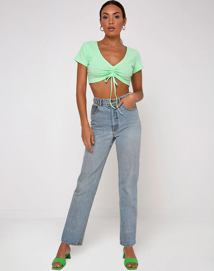 Rivera Crop Top in Rib Neo Mint - Image 3