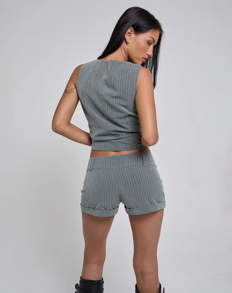 Rivo Deep Hot Pants in Pinstripe Grey - Image 5