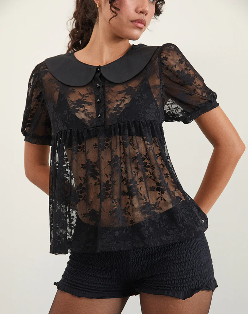 Rochea Blouse in Unlined Lace Black - Image 2
