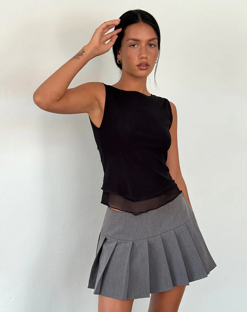 Rochie Asymmetric Top in Mesh Black - Image 2