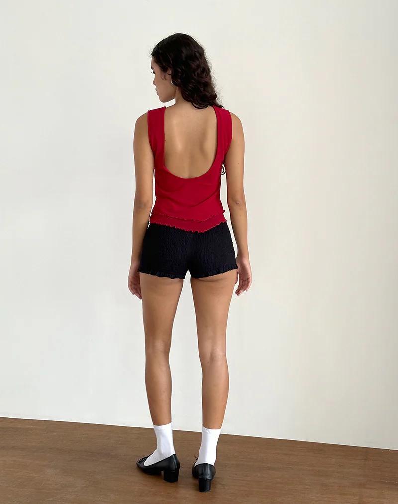 Rochie Asymmetric Top in Mesh Cherry - Image 4