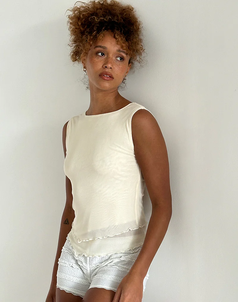 Rochie Asymmetric Top in Mesh Cream - Image 2