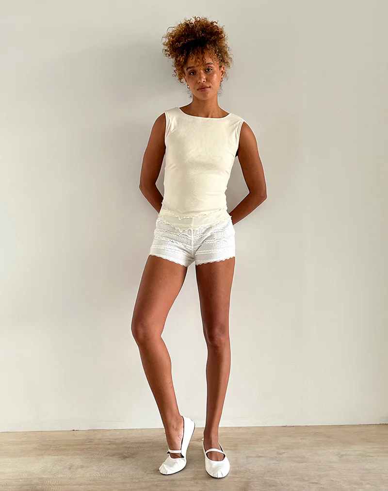 Rochie Asymmetric Top in Mesh Cream - Image 4