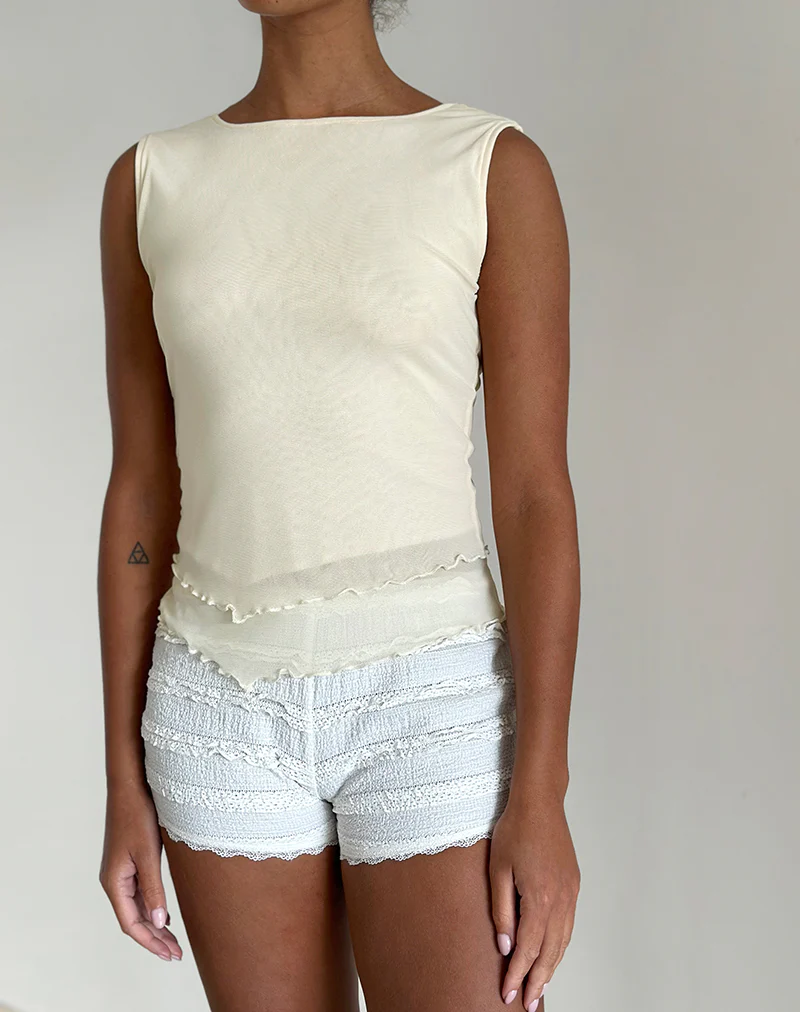 Rochie Asymmetric Top in Mesh Cream - Image 5