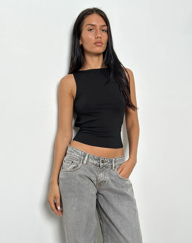 Rocio High Neck Backless Tank Top in Black - Image 4