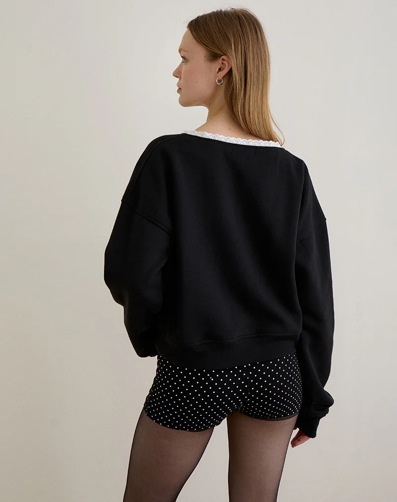 Rodyn Jumper in Black with White Picot Binding - Image 3