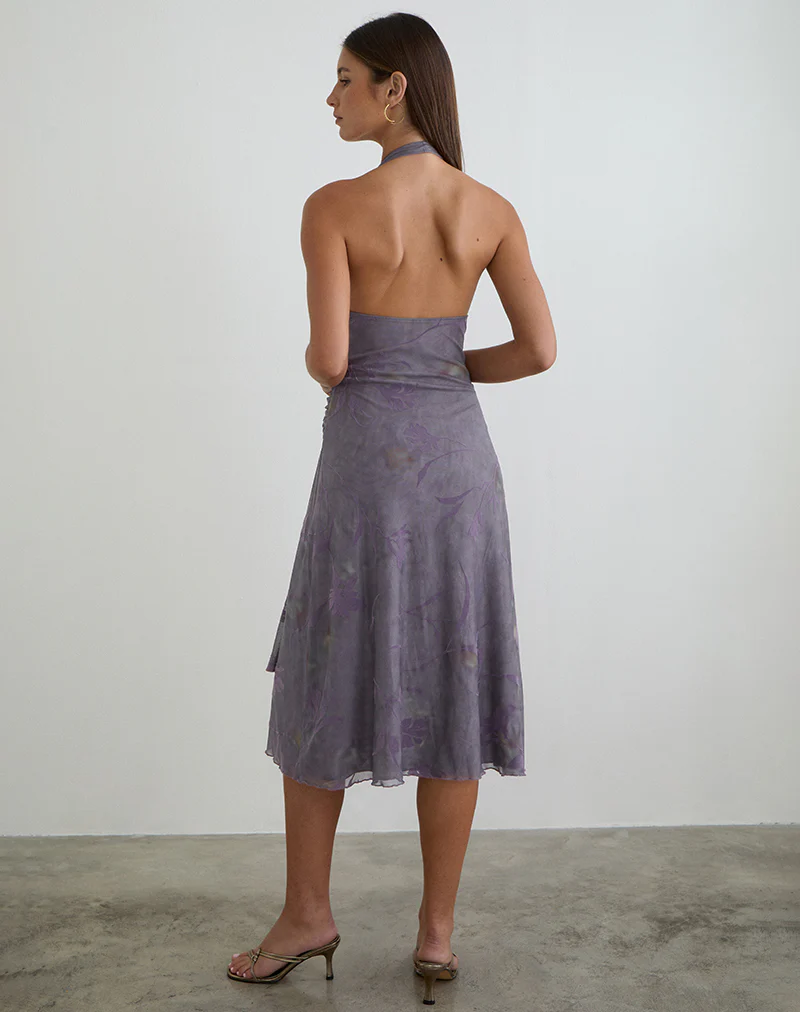 Rokoyo Halterneck Midi Dress in Flare Flower Purple - Image 3