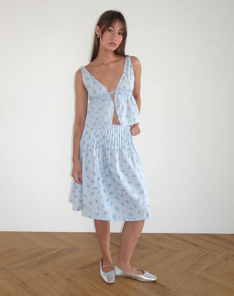 Rolia Cami Top in Blue Flower Gingham - Image 3