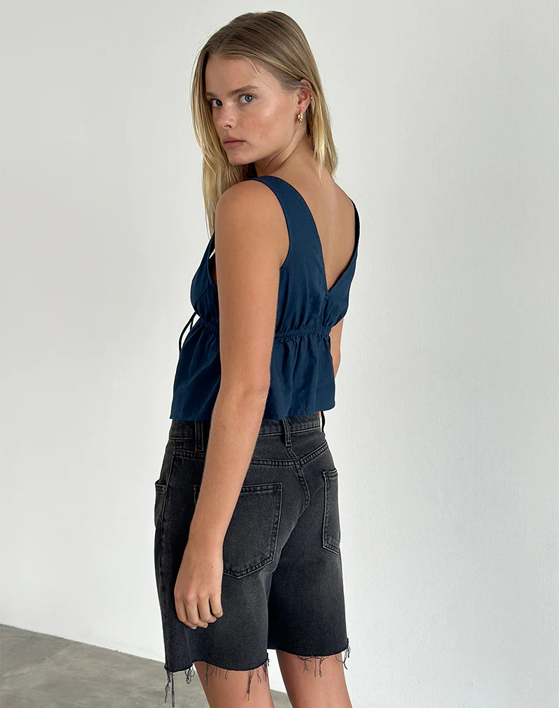Rolia Tie Front Top in Navy - Image 3