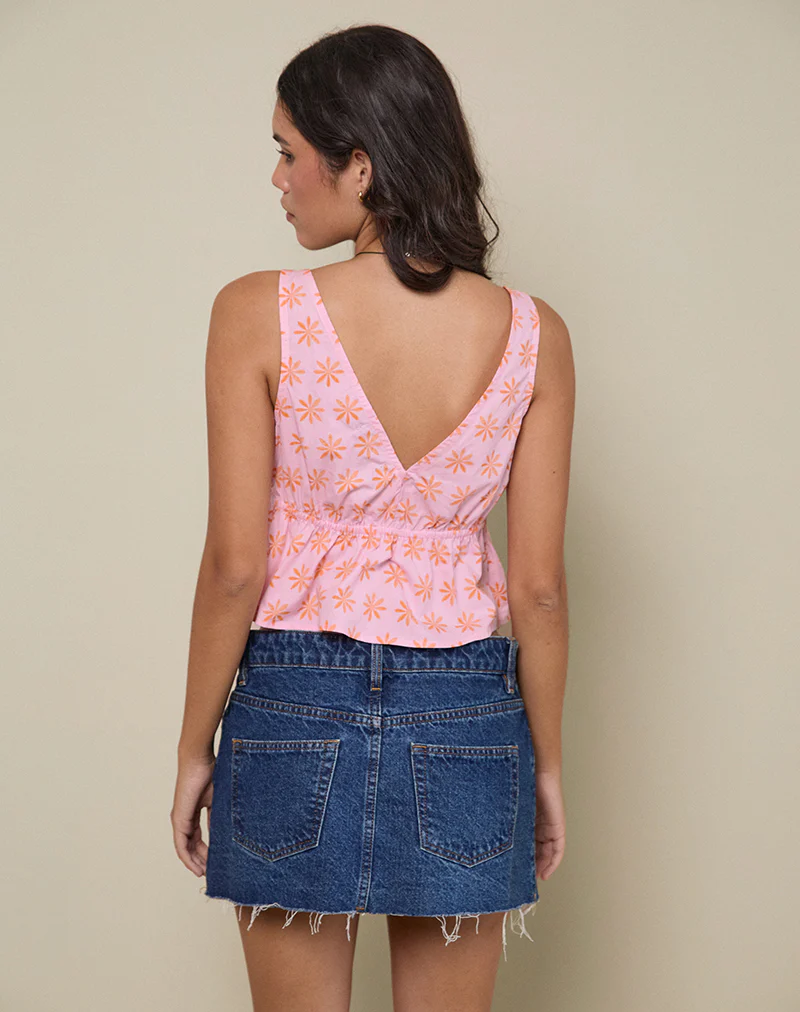 Rolia Tie Front Top in Tile Flower Pink - Image 4
