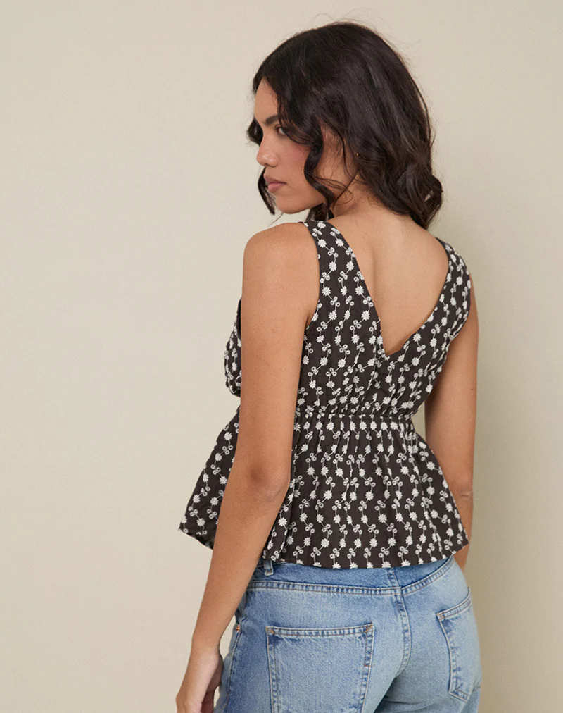 Rolia Tie Front Top in Floral Broderie Brown - Image 3