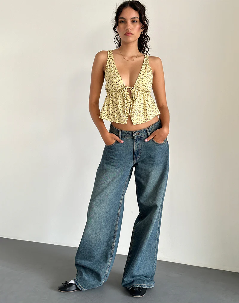 Rolia Tie Front Top in Flowing Flower Yellow - Image 2