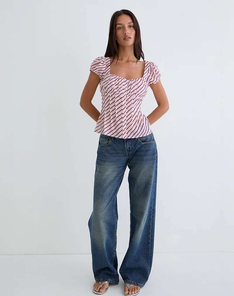 Rolina Blouse in Chiffon Stripe Pink and Burgundy - Image 2