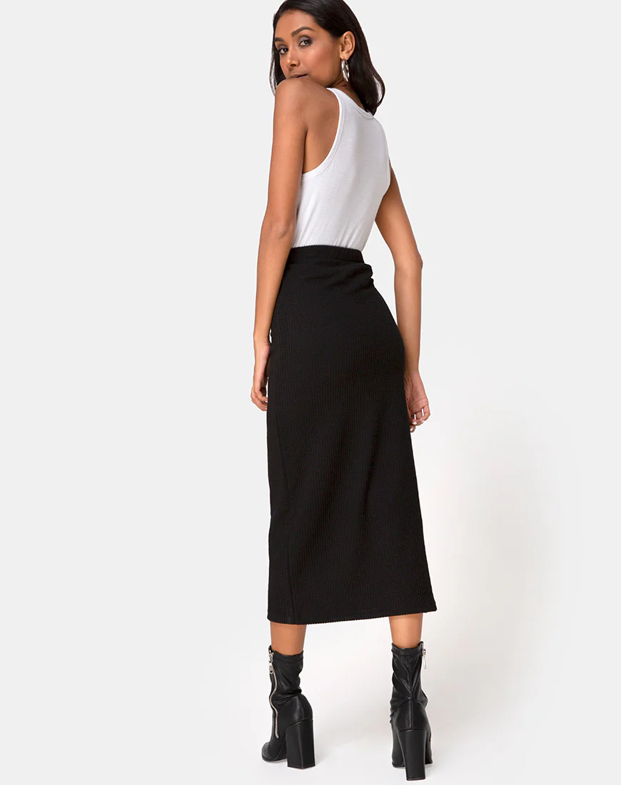 Rollie Midi Skirt in Jumbo Rib Black - Image 2