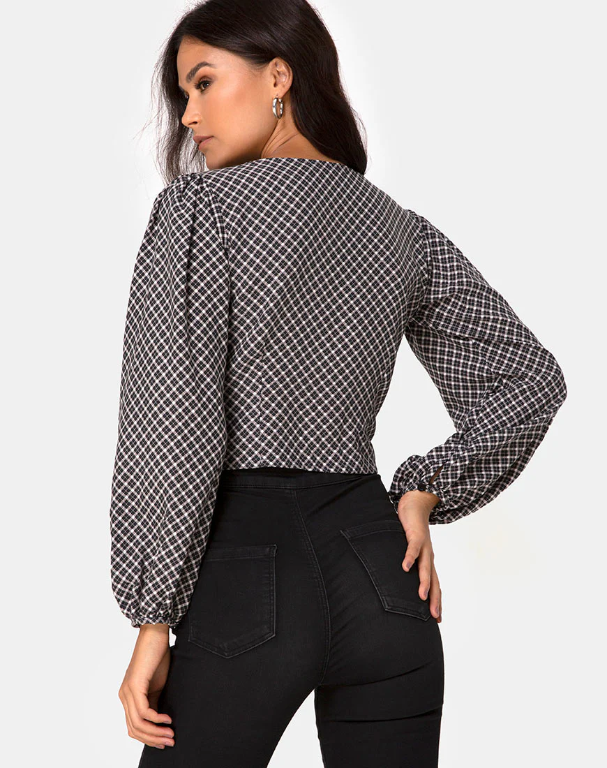 Roma Long Sleeve Top in Check It Out Black - Image 2