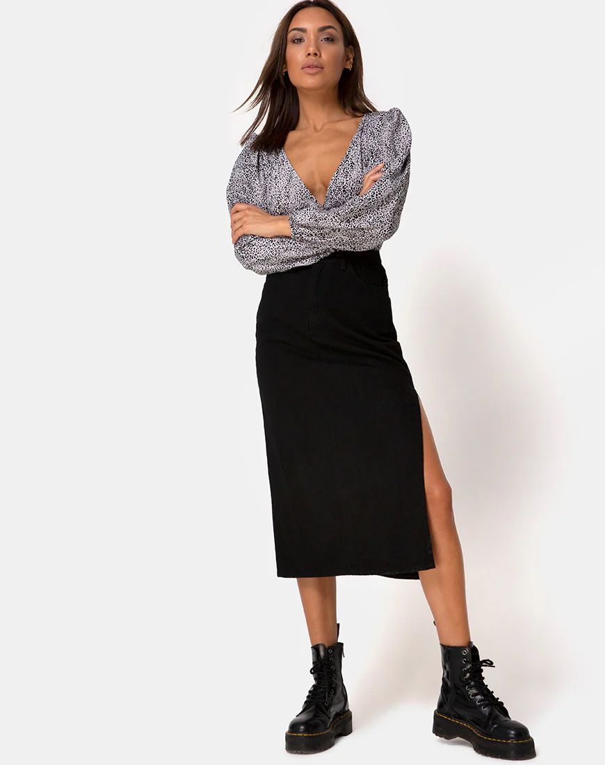 Roma Long Sleeve Top in Leo Spot in Black and White - Image 3