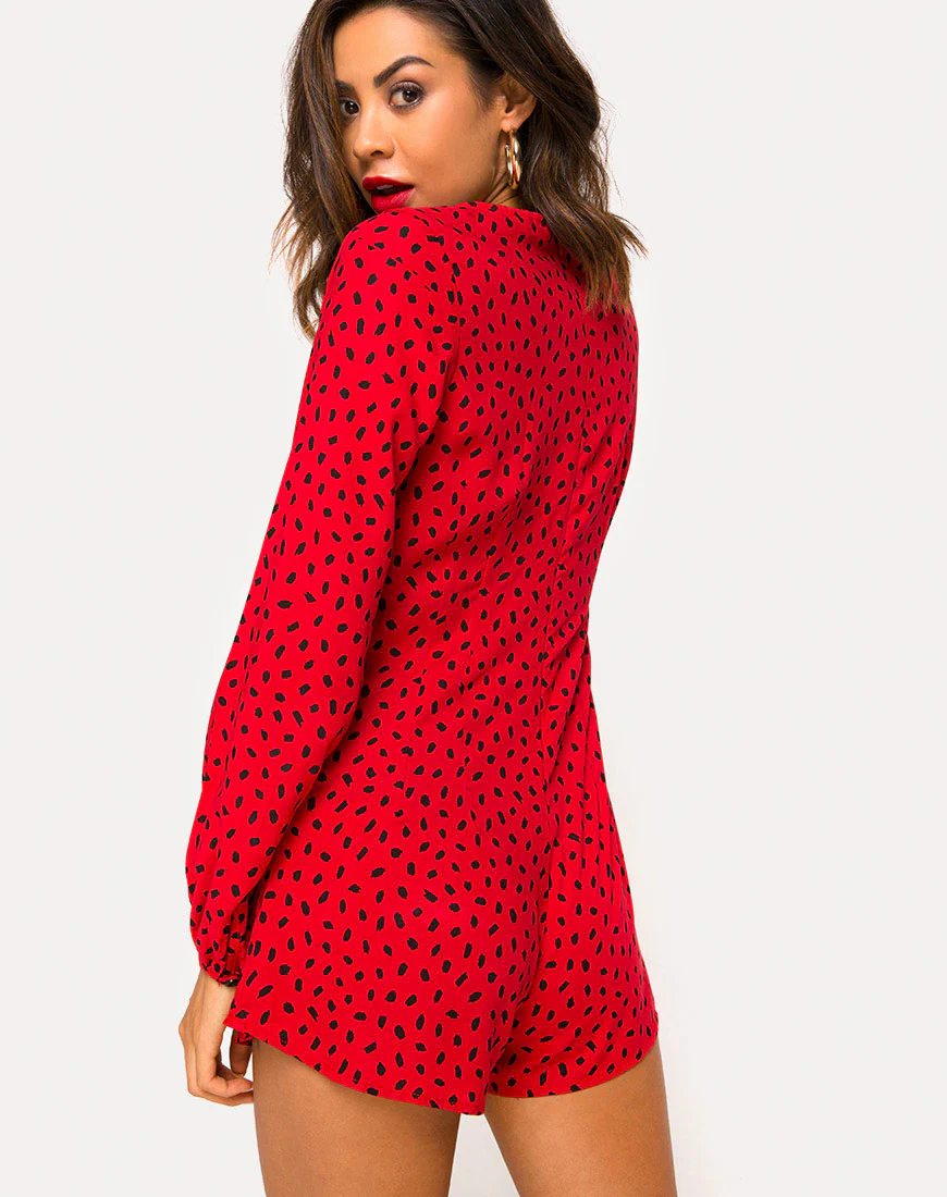 Romalo Playsuit in Mini Diana Dot Red and Black - Image 2