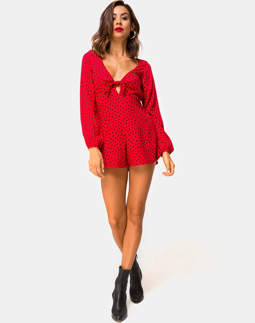 Romalo Playsuit in Mini Diana Dot Red and Black - Image 3