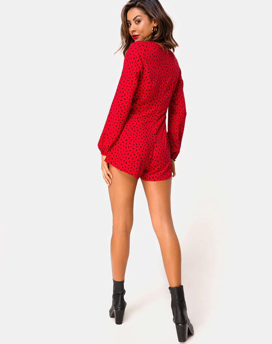 Romalo Playsuit in Mini Diana Dot Red and Black - Image 4