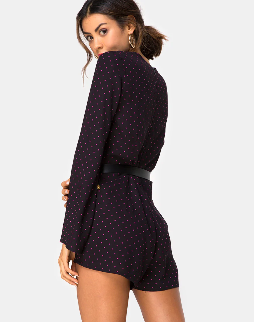 Romeo Longsleeve Playsuit in Cuban Dot Red - Image 2