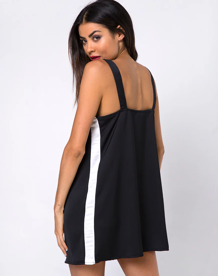 Rona Slip Dress in Black with Ivory Stripe - Image 2