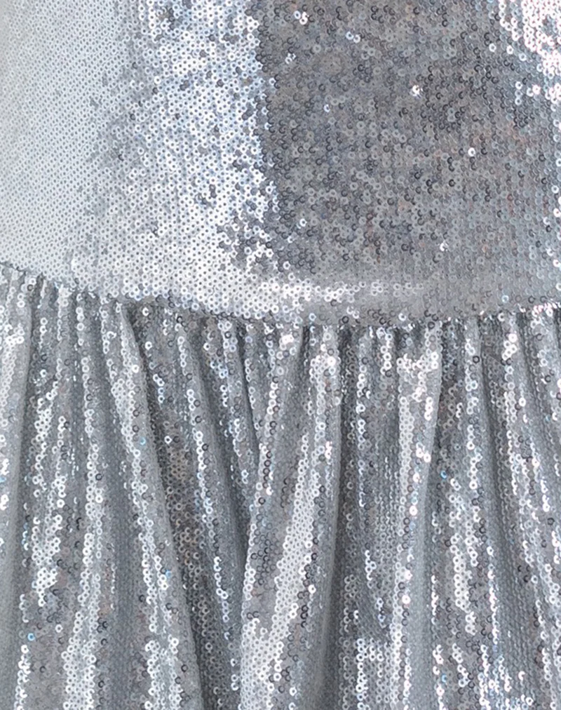 Rone Mini Dress in Silver Chrome Sequin - Image 7
