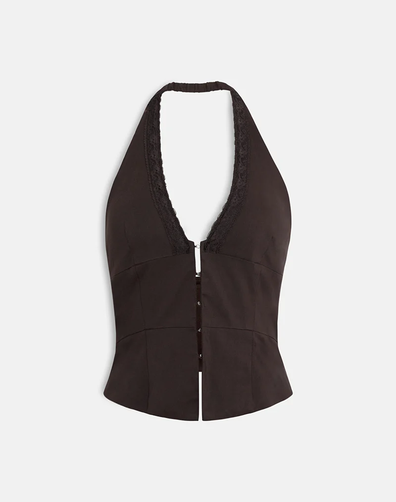 Ronin Top in Lace Trim Tailoring Brown - Image 5