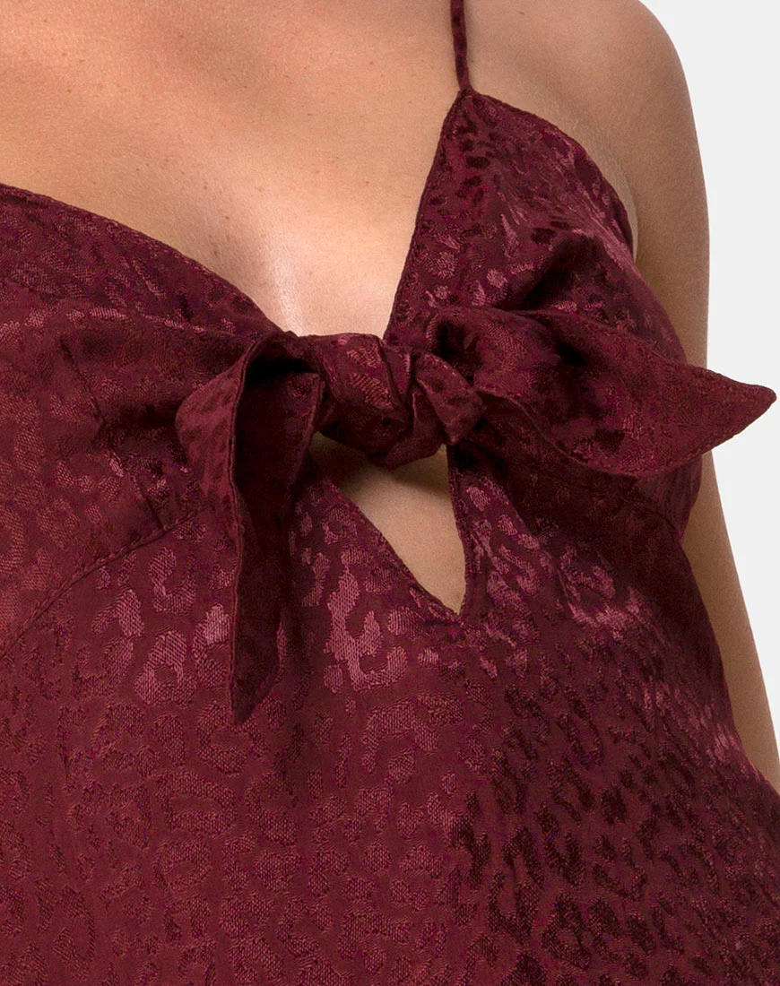 Ronina Dress in Satin Cheetah Burgundy - Image 5