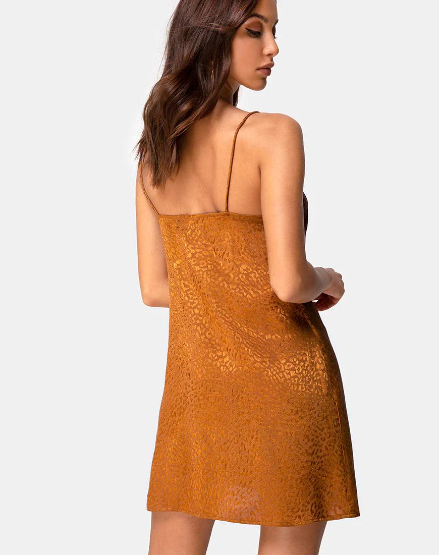 Ronina Dress in Gold Satin Cheetah - Image 2