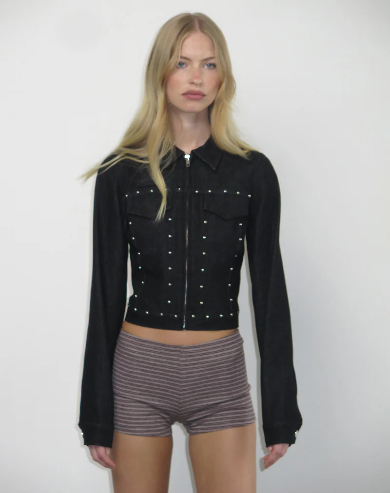 Ronira Jacket Chambray Studs in Black - Image 3