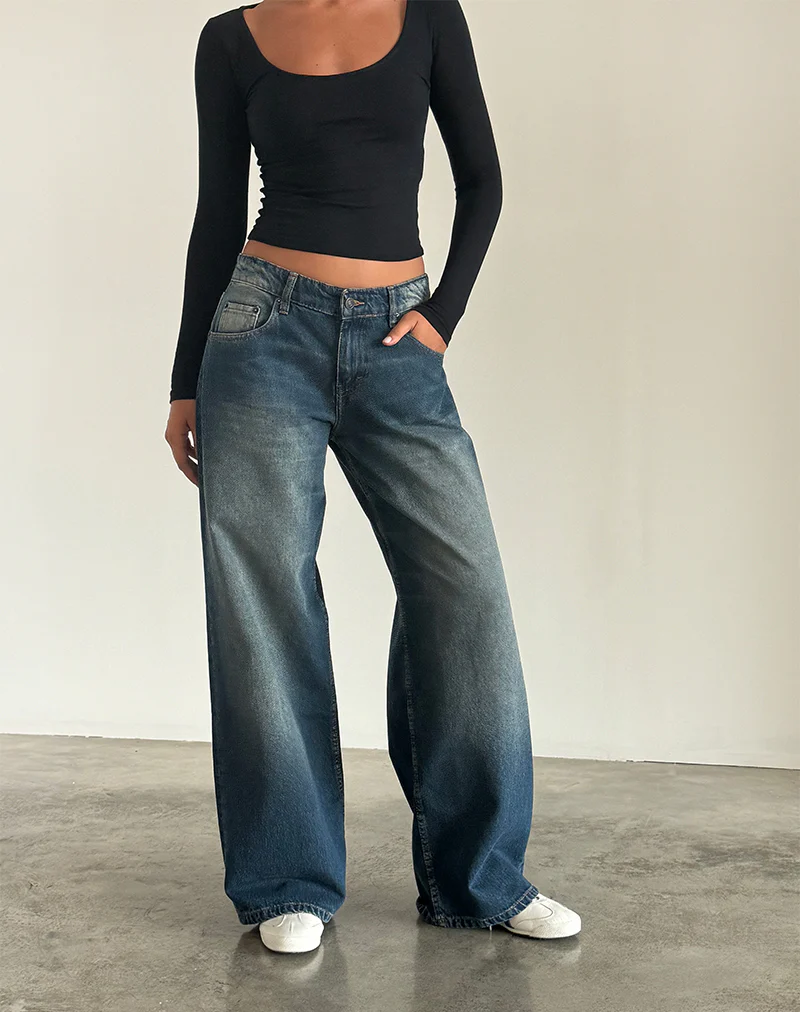Roomy Extra Wide Low Rise Jeans in Dark Vintage - Image 3