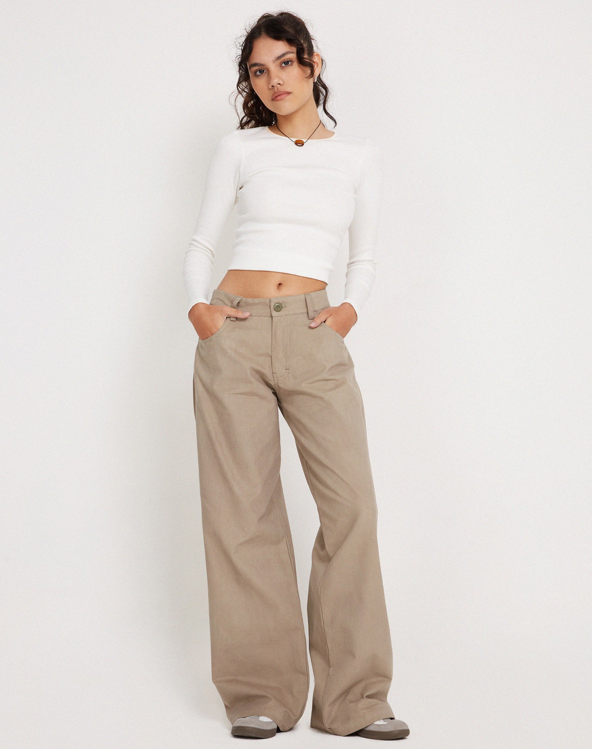 Roomy Low Rise Extra Wide Trousers in Biscotti - Image 2