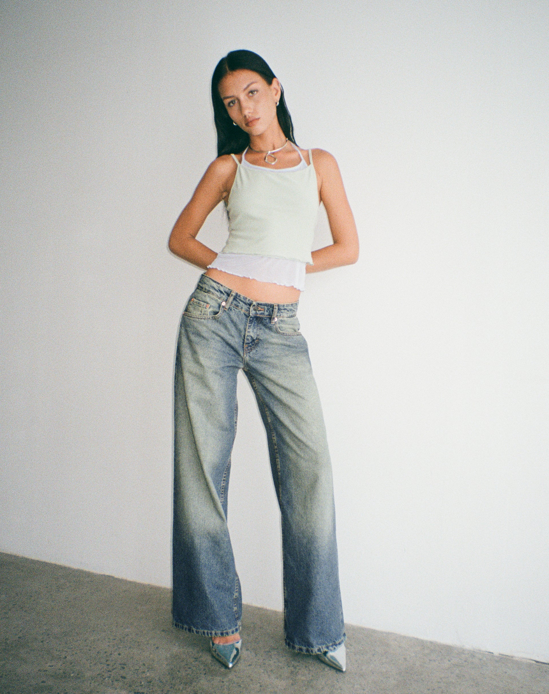 Roomy Extra Wide Low Rise Jeans in Extreme Blue Green - Image 4