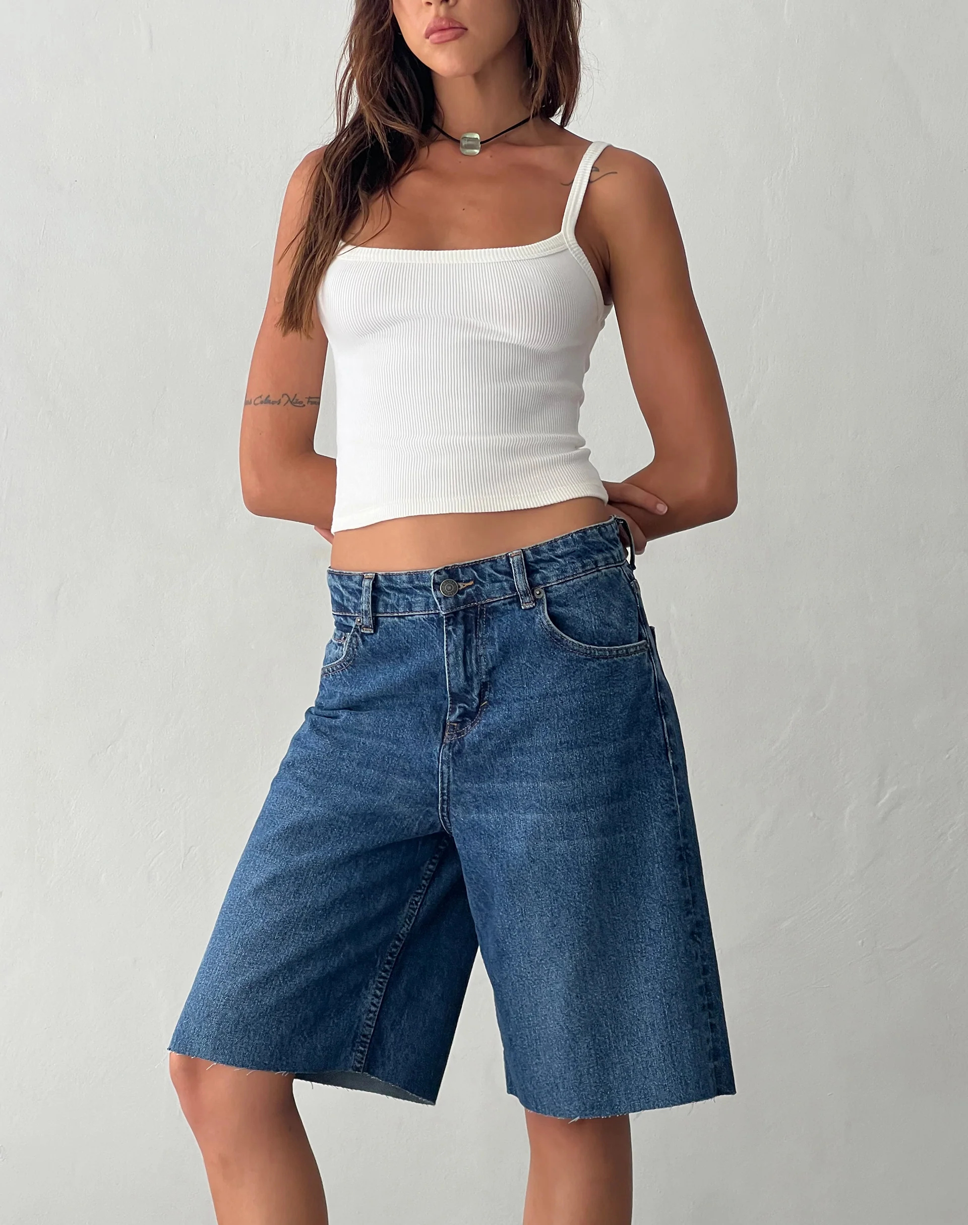 Roomy Mid Rise Long Jorts in Mid Blue Used - Image 2