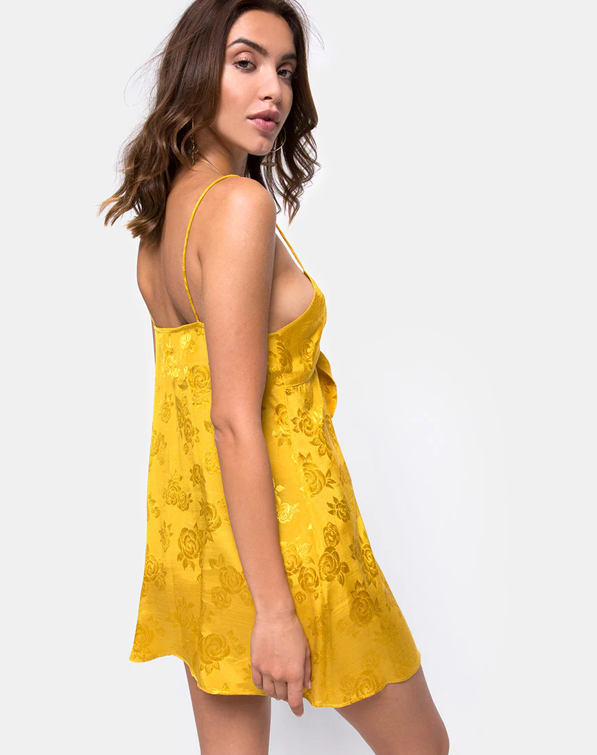 Roppan Slip Dress in Satin Mustard Rose - Image 2