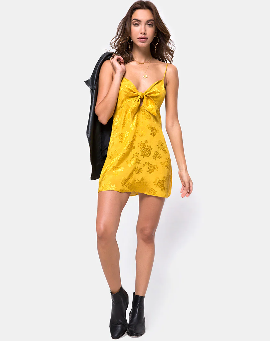 Roppan Slip Dress in Satin Mustard Rose - Image 3