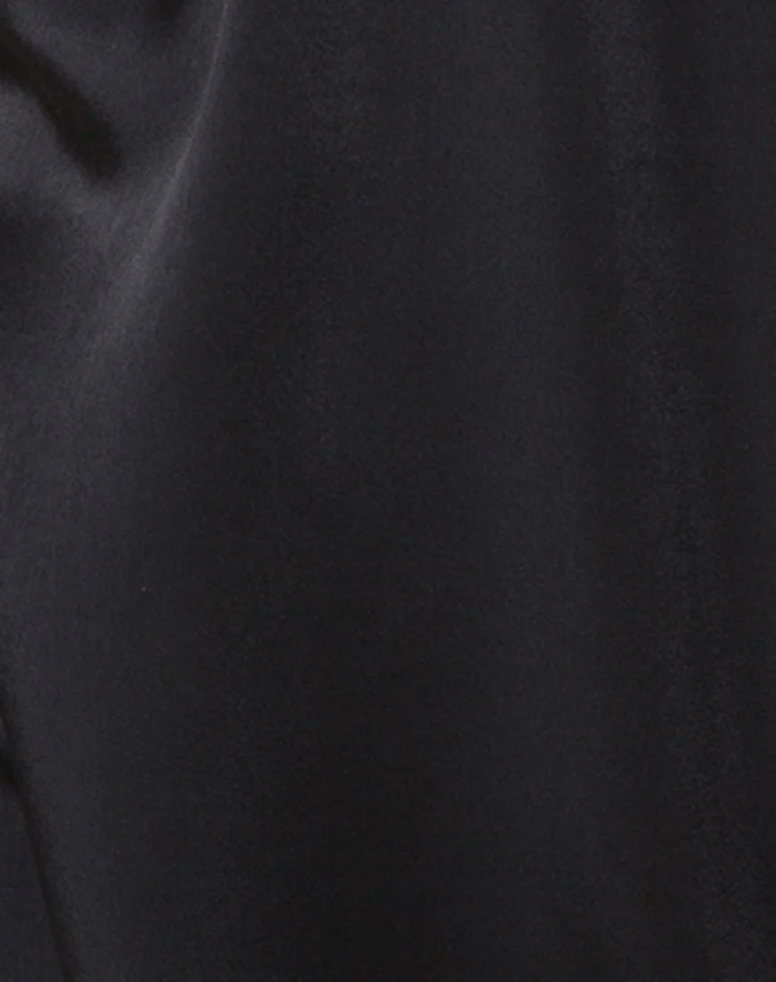 Roppan Slip Dress in Satin Black - Image 5
