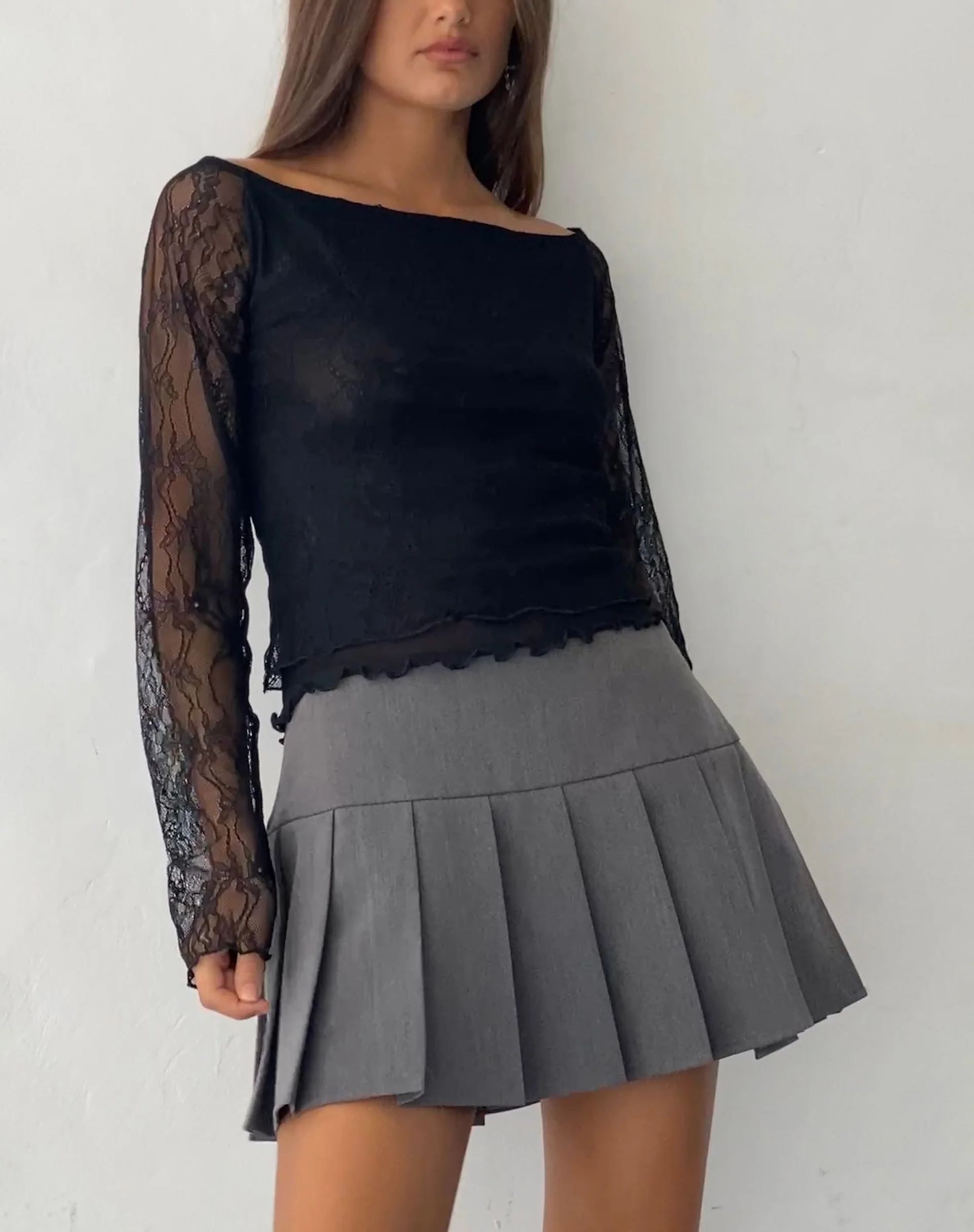Rory Long Sleeve Lace Top in Black - Image 3