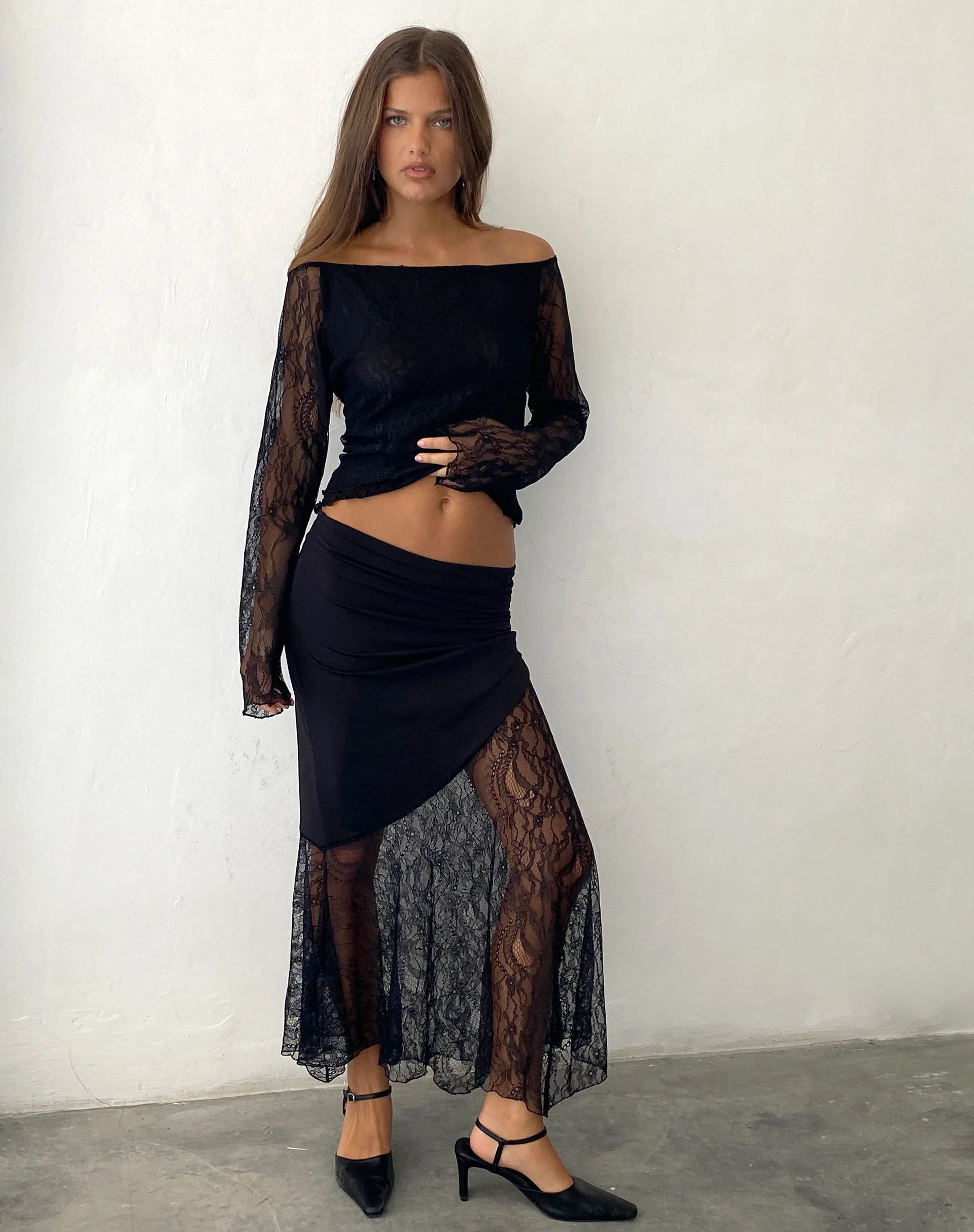 Rory Long Sleeve Lace Top in Black - Image 6