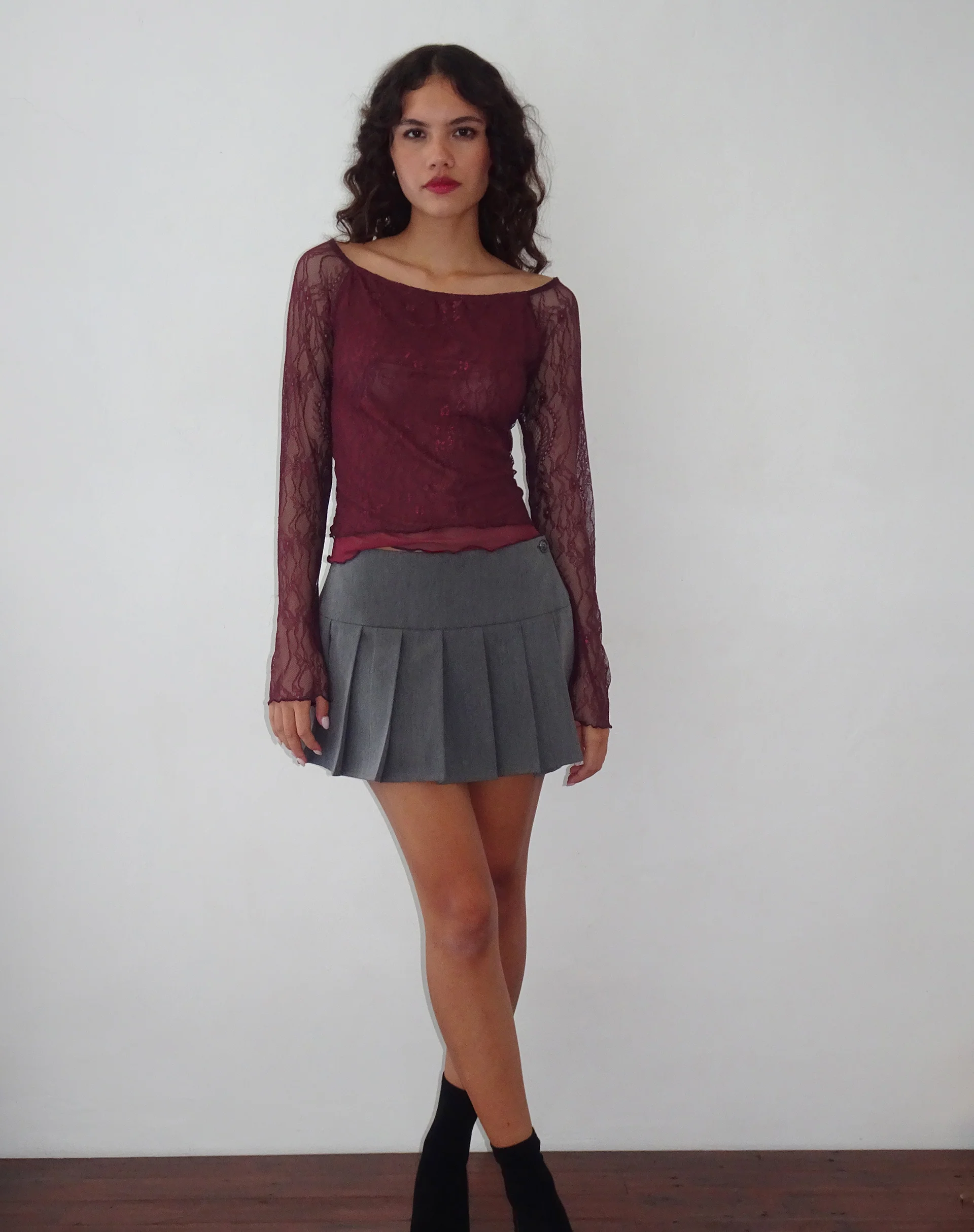 Rory Long Sleeve Top in Lace Burgundy - Image 4