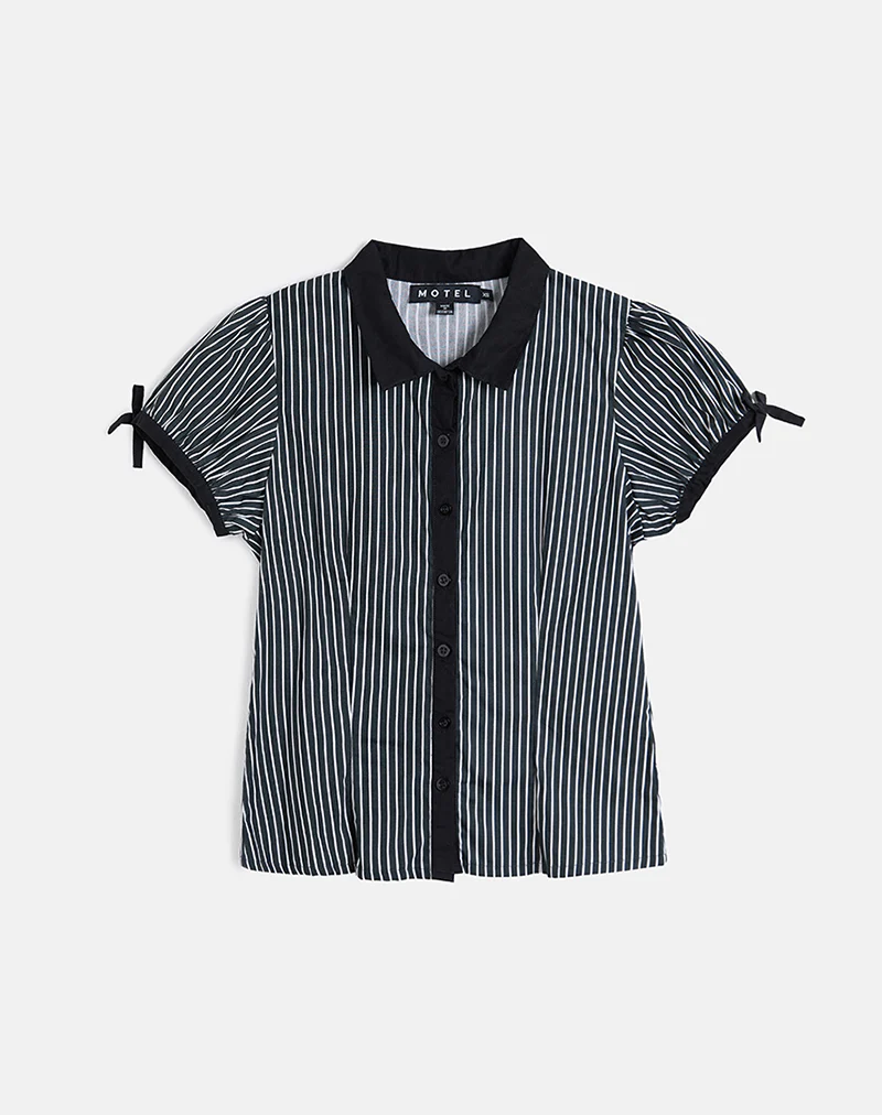 Rosabe Blouse in Black and Grey Monostripe - Image 3