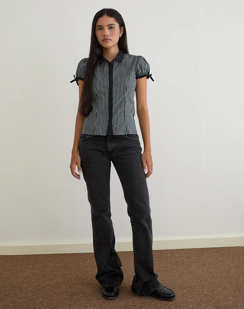 Rosabe Blouse in Black and Grey Monostripe - Image 4