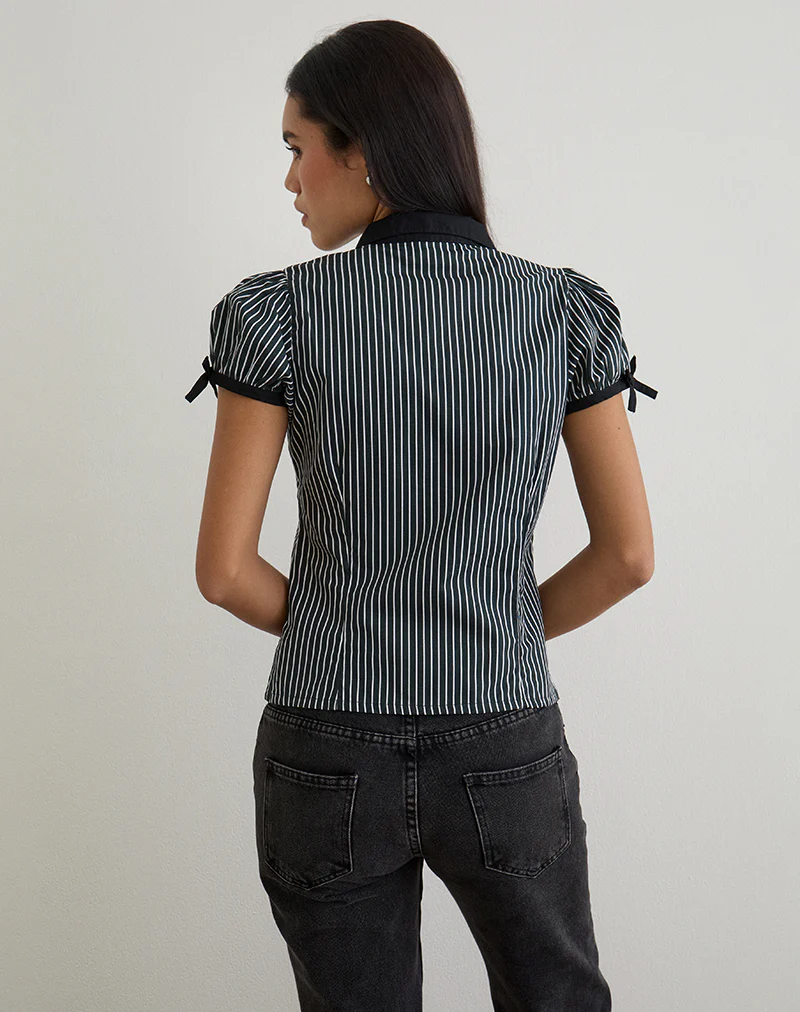 Rosabe Blouse in Black and Grey Monostripe - Image 5