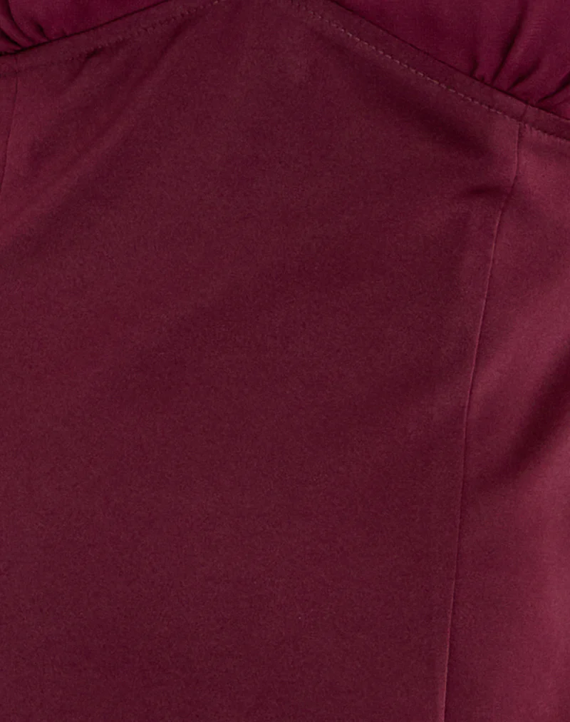 Rosali Mini Dress in Satin Chiffon Burgundy - Image 5
