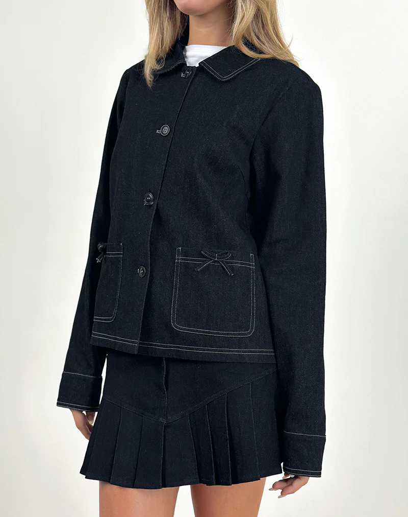 Rosdi Bow Embellished Jacket in Dark Indigo - Image 2