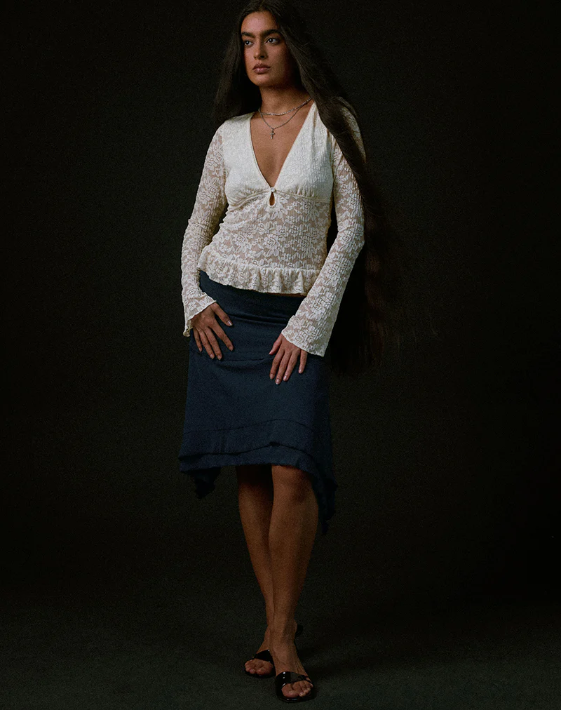 Roselle Keyhole Long Sleeve Top in Lace Ivory - Image 2