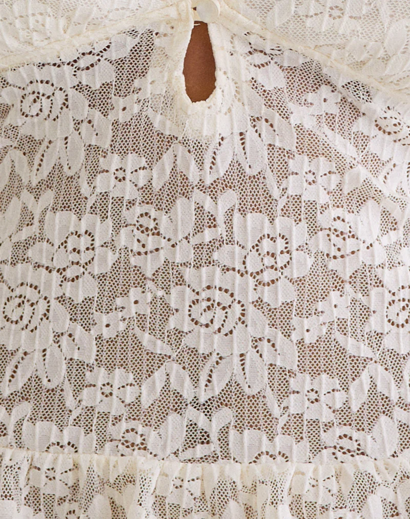 Roselle Keyhole Long Sleeve Top in Lace Ivory - Image 6