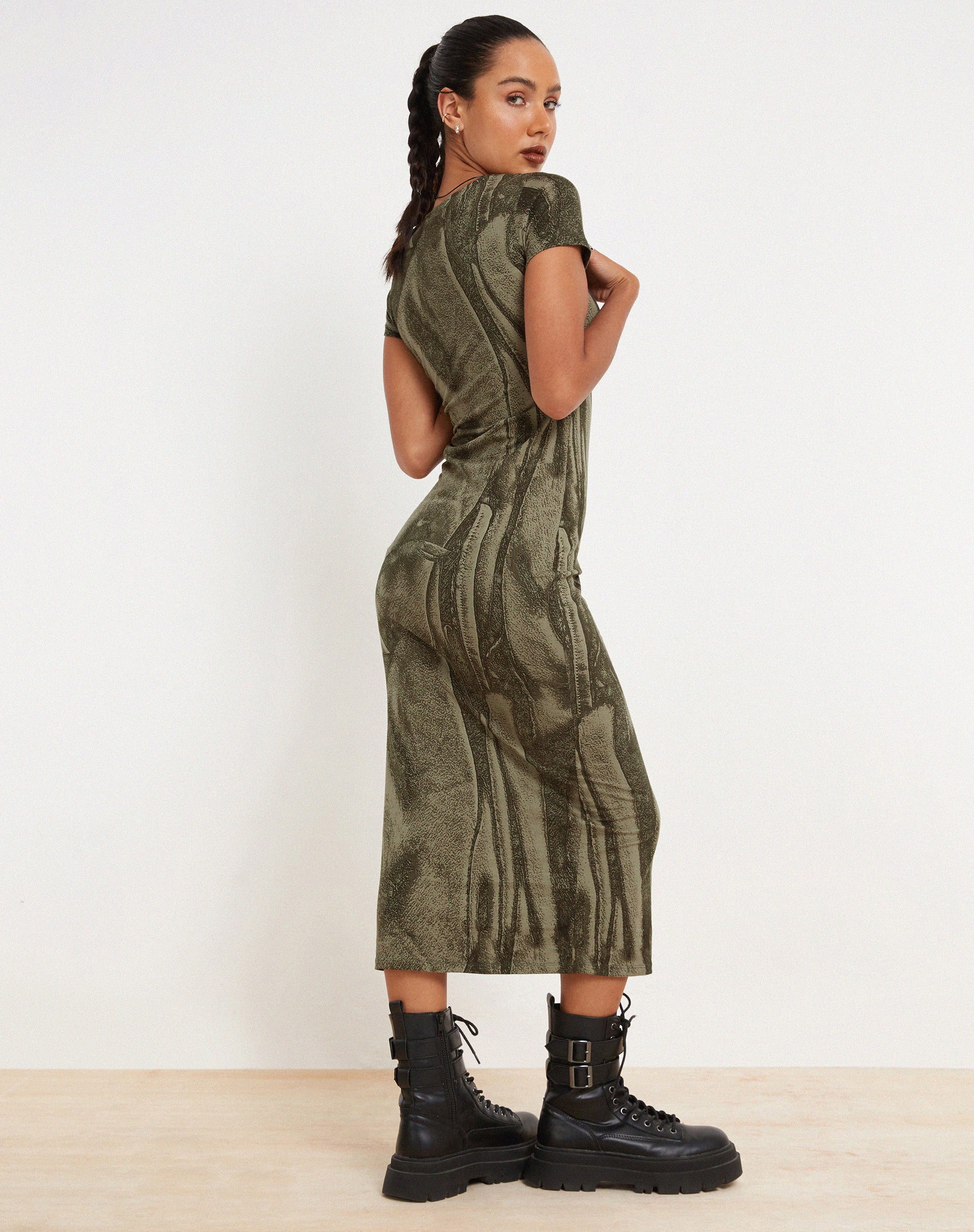 Rosika Midi Dress in Dystopian Crease Khaki - Image 5